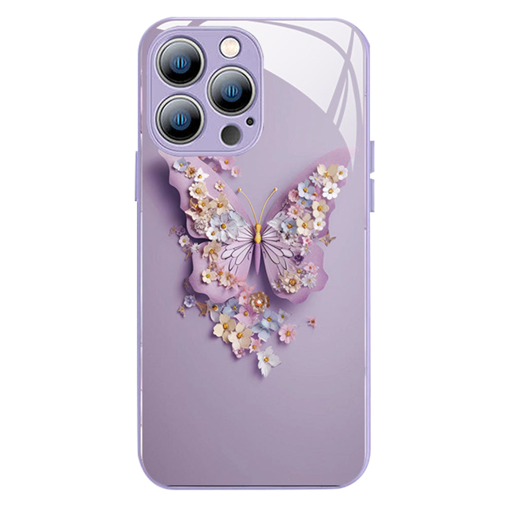 Tempered Glass TPU Cover for iPhone 14 Pro Max Anti-drop Butterfly Pattern Phone Case Tempered Glass TPU Cover for iPhone 14 Pro Max Anti-drop Butterfly Pattern Phone Case